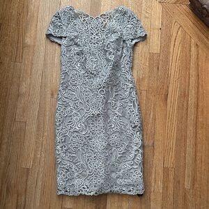 Tadashi Shoji Silver Lace Midi Dress